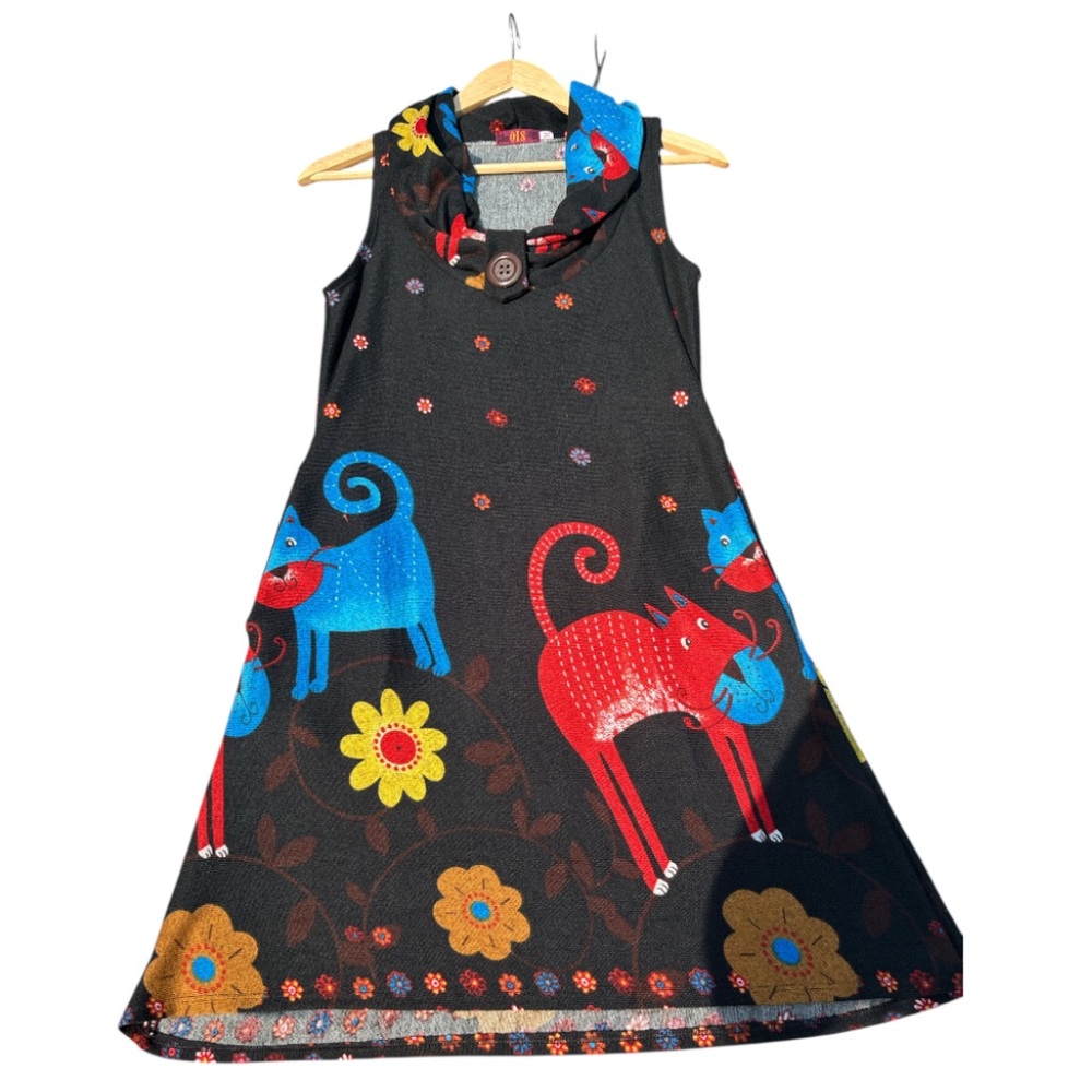 OIS Whimsical Cat Y2K style midi dress M - Picture 12 of 12